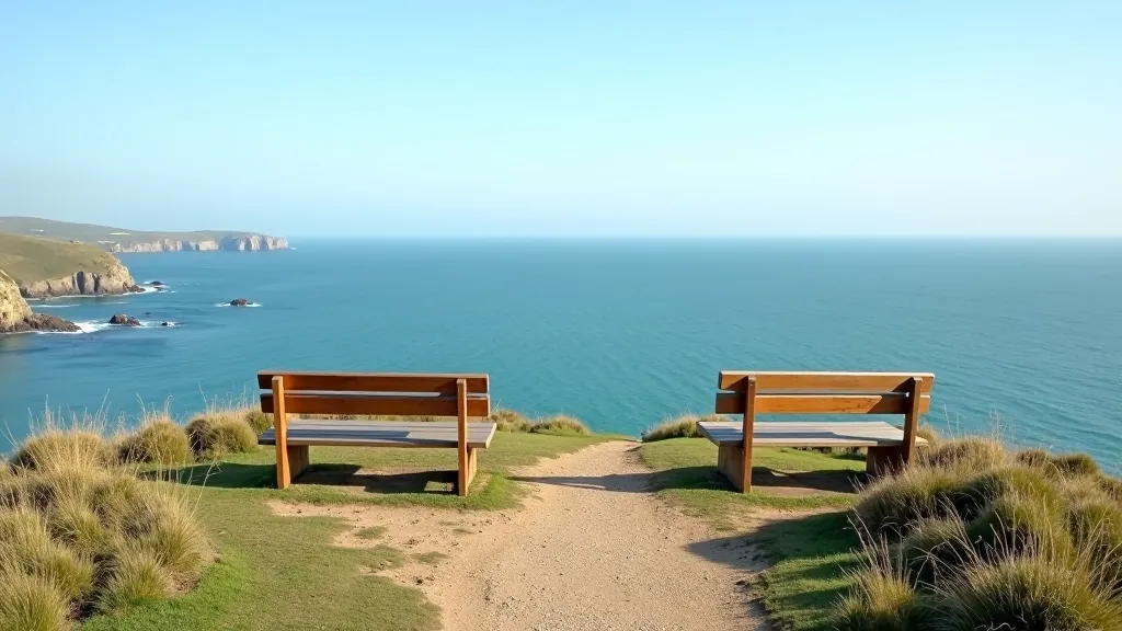 Scenic coastal cliff viewpoint with walking trail visible along the edge