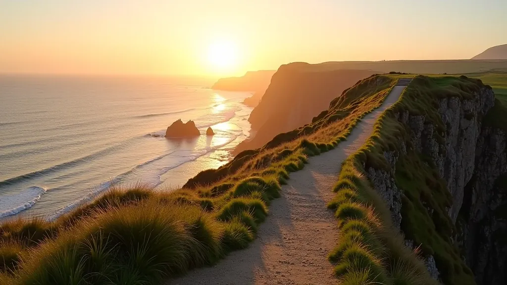 Scenic coastal cliffs overlooking the sea with walking path